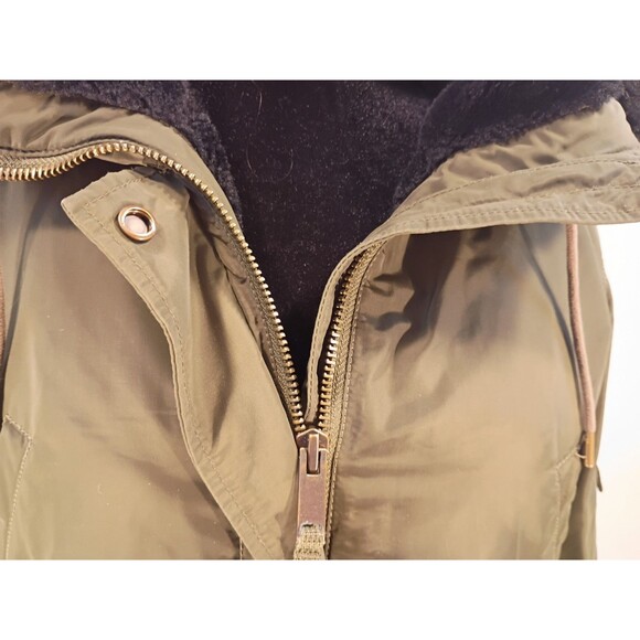 Gap Winter Jacket Hood Zip Moss Green Women's S Velour Lined Pockets Knee Length - Picture 4 of 16